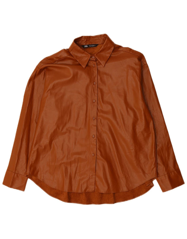 Damska koszula o luźnym kroju ze sztucznej skóry Zara UK 16, duża, brązowa z poliuretanu
