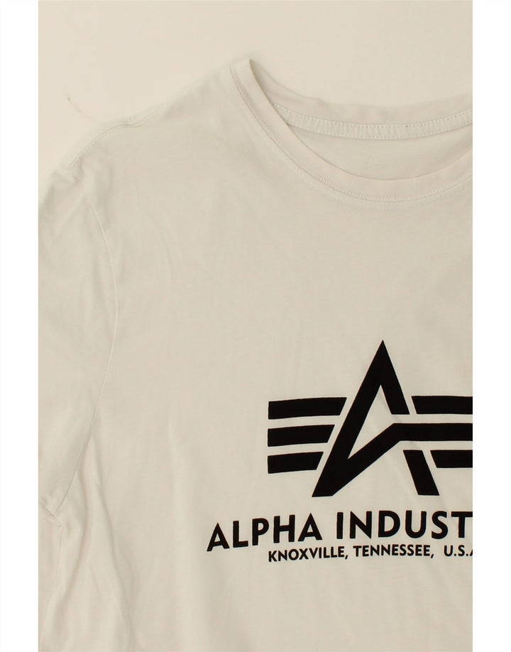 ALPHA INDUSTRIES Mens Graphic T-Shirt Top Medium White Cotton Vintage Alpha Industries and Second-Hand Alpha Industries from Messina Hembry 
