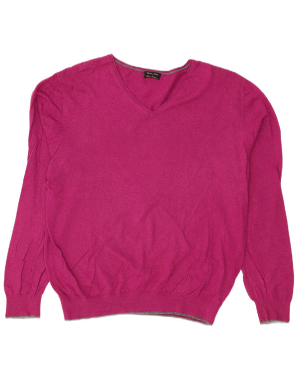 MASSIMO DUTTI Męski sweter z dekoltem w kształcie litery V, XL, fioletowo-bawełniany