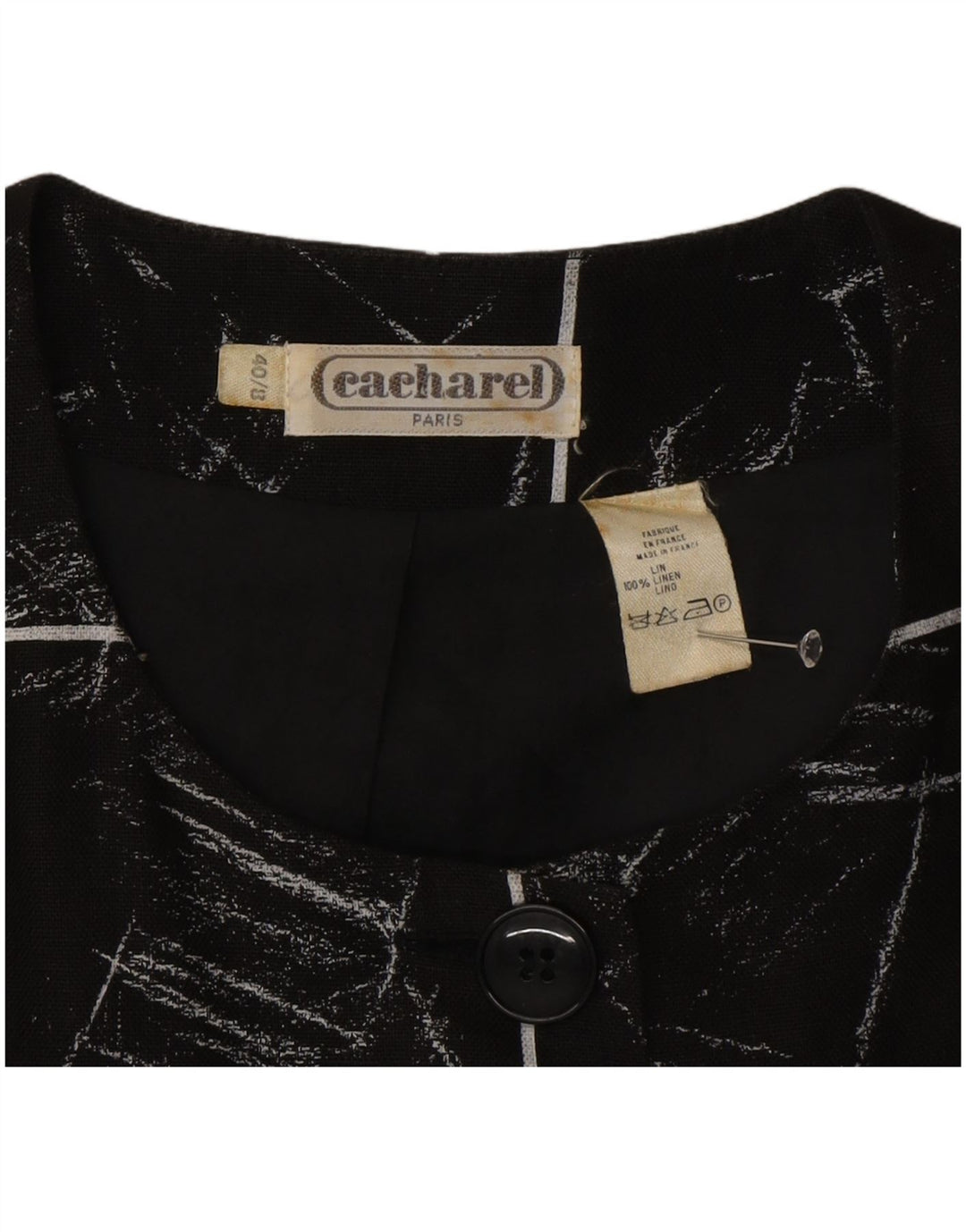 Damska marynarka Cacharel z abstrakcyjnym wzorem UK 8 w małą czarną kratkę