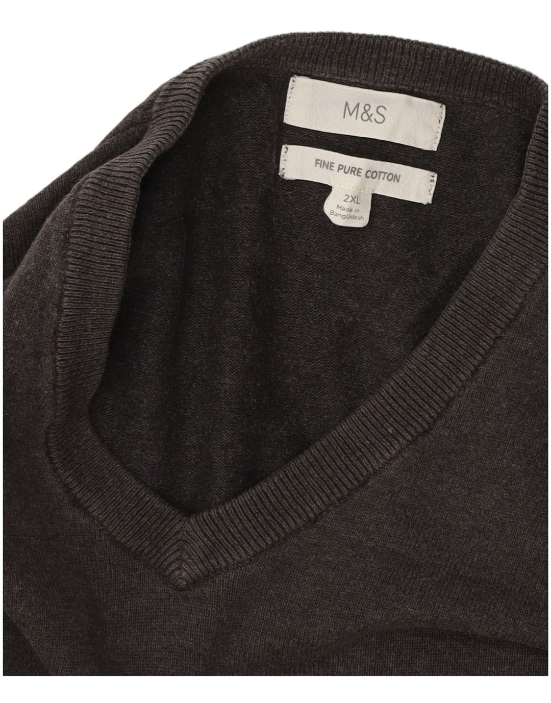 MARKS & SPENCER Męski sweter z dekoltem w kształcie litery V, 2XL, szara bawełna