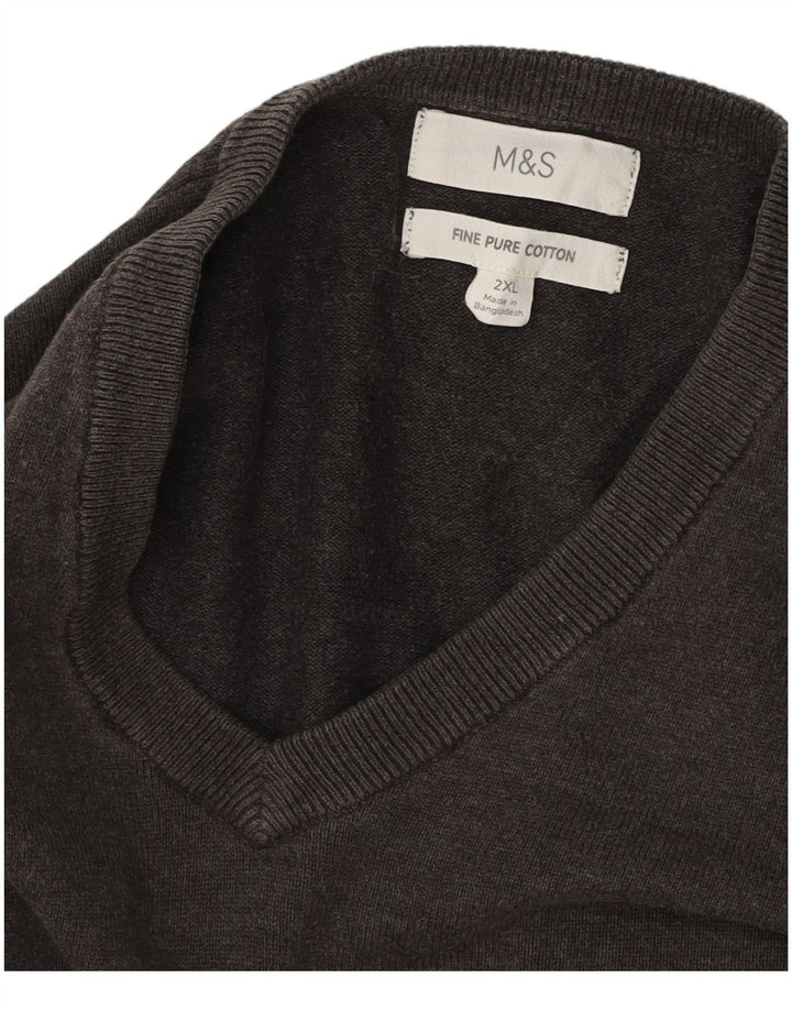 MARKS & SPENCER Męski sweter z dekoltem w kształcie litery V, 2XL, szara bawełna