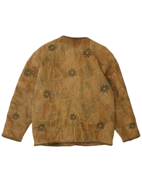 Vintage Womens 5 Button Suede Blazer Jacket EU 40 Medium Brown Floral