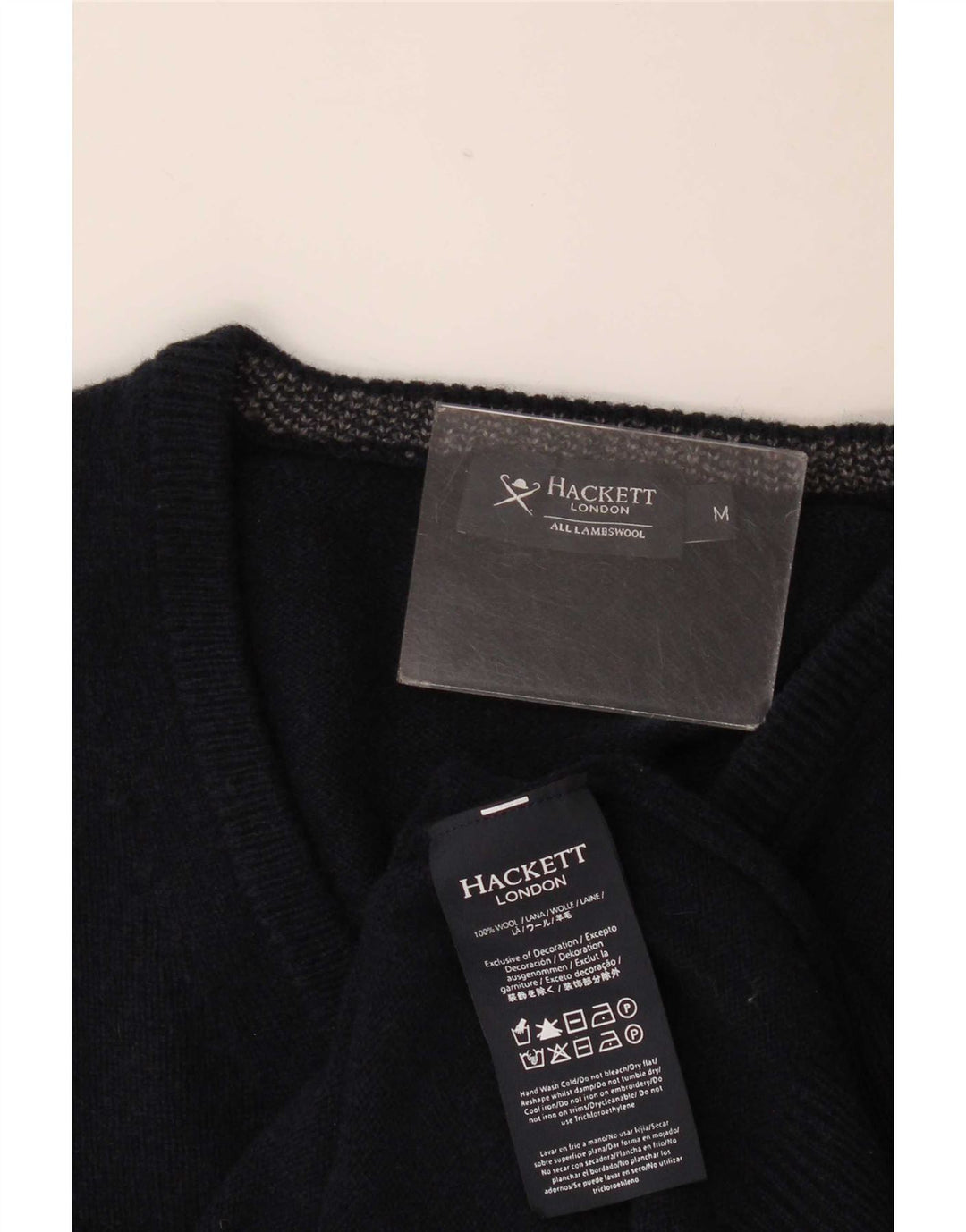 Hackett Męski sweter z dekoltem w kształcie litery V, średni granatowy, wełna owcza