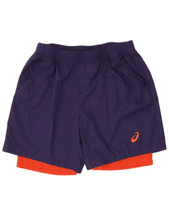 Męskie spodenki sportowe Asics XL, granatowe, z blokami kolorów, poliestrowe