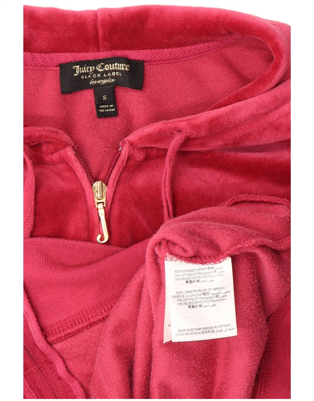 JUICY COUTURE Damski welurowy sweter z kapturem i zamkiem, UK 10, mały, różowy, bawełniany