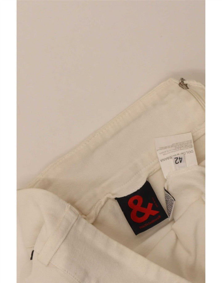 Dolce & Gabbana Damska prosta spódnica IT 42 Medium W30 Biała bawełna