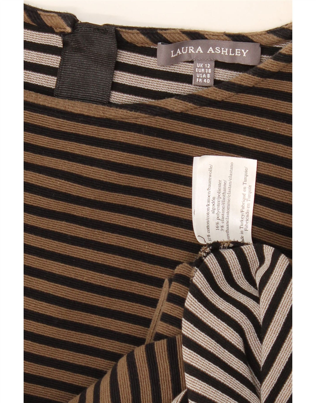 LAURA ASHLEY Damska sukienka typu shift z rękawem 3/4 UK 12 w średnie beżowe paski