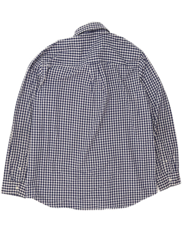 Chaps Mens Easy Care Shirt XL Navy Blue Gingham Cotton