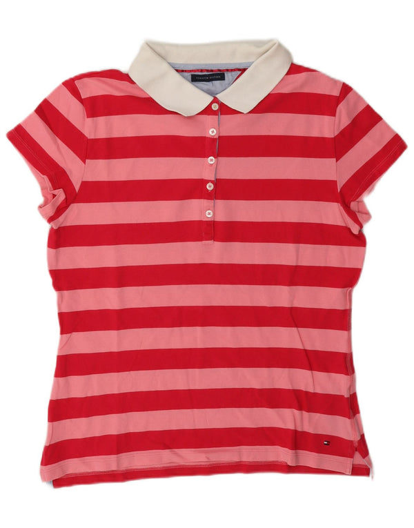 Damska koszulka polo do rugby Tommy Hilfiger UK 12, bawełniana w średnie różowe paski