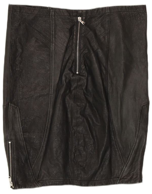 Damska skórzana spódnica VINTAGE UK 12 Medium W30 Czarna patchworkowa skóra