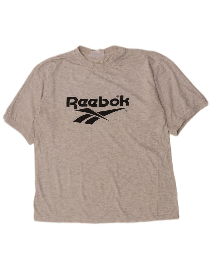 Męska koszulka Reebok z grafiką, średnia szara bawełna z plamkami