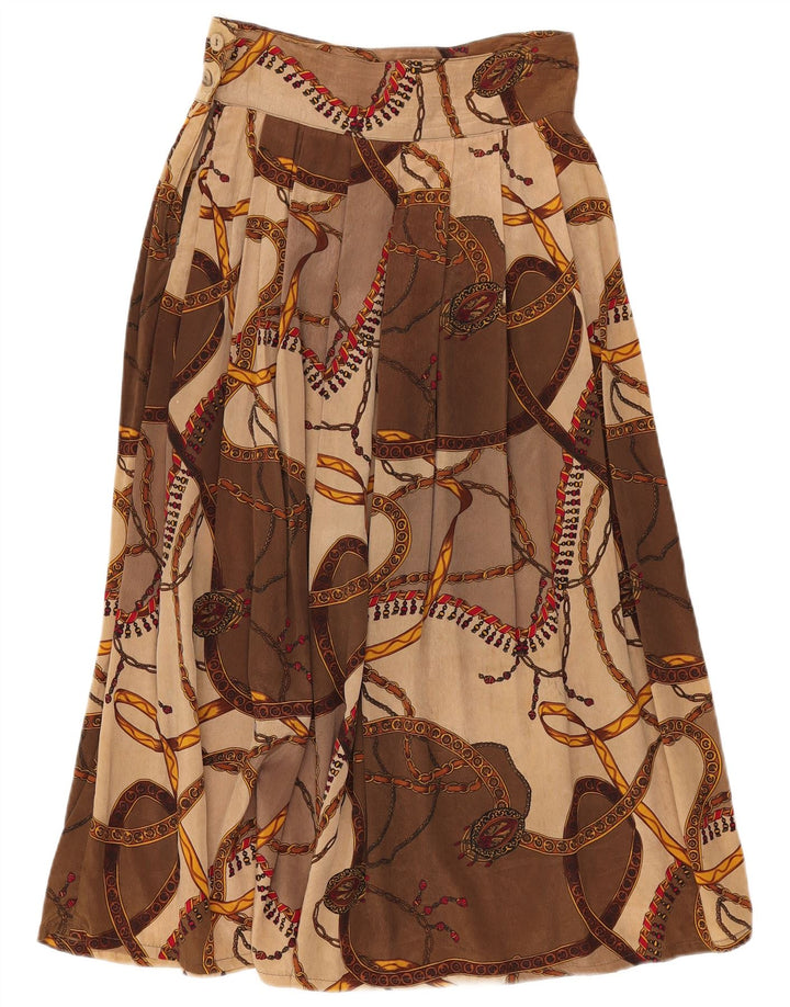 Rozkloszowana spódnica damska w stylu vintage IT 44 Medium W28 Brązowa geometryczna wiskoza
