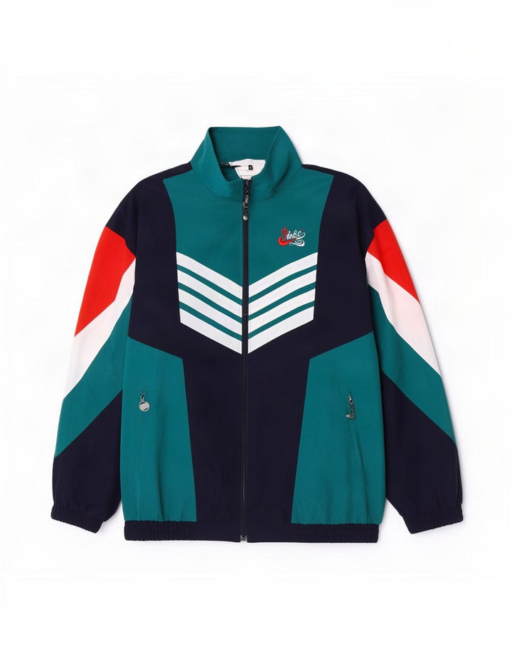 Vintage męska kurtka dresowa 2XL wielokolorowy poliamid z blokami kolorów