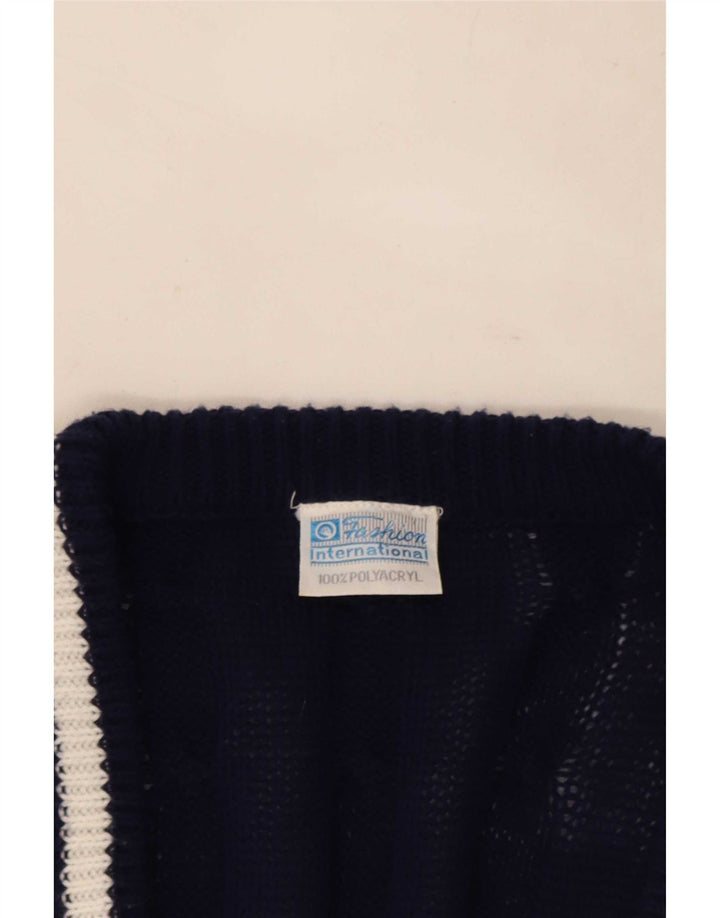 Męski sweter rozpinany w stylu vintage IT 48/50 Średni granatowy poliester w paski