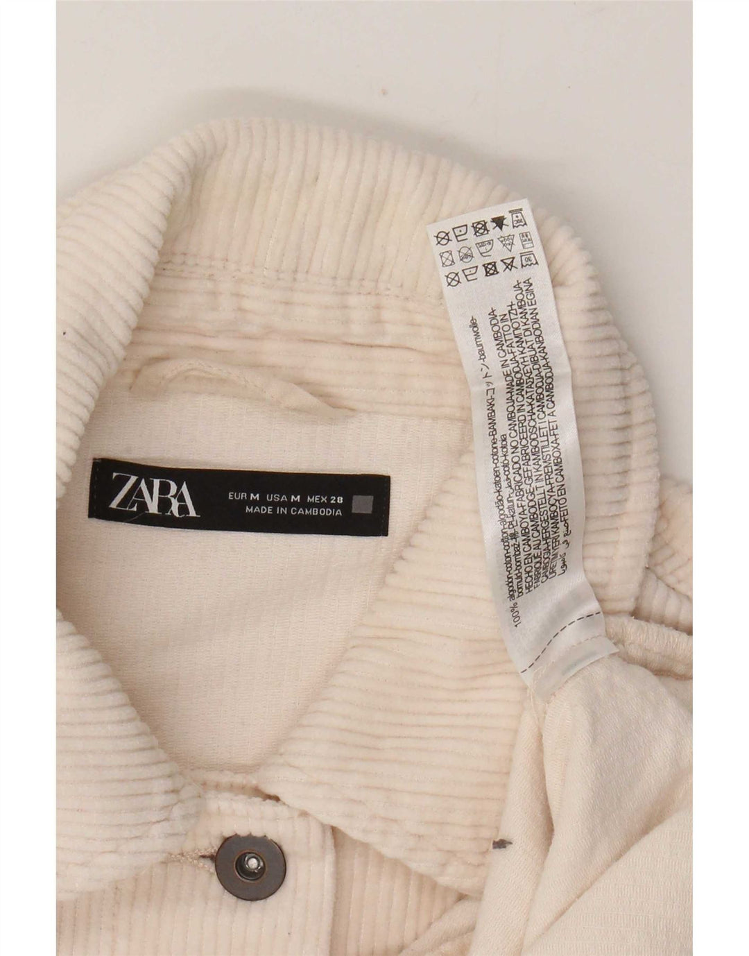 Damska, oversize'owa kurtka sztruksowa Zara UK 14, średnia, złamanej bieli, bawełniana