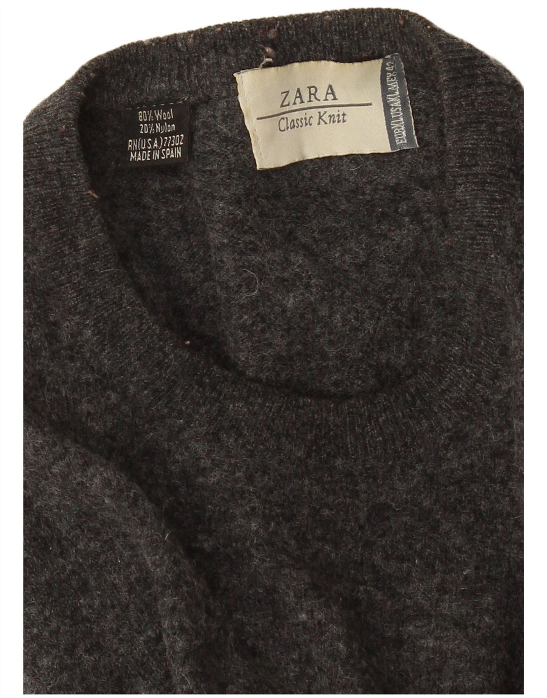 Zara Męski sweter z okrągłym dekoltem XL, szary, wełniany w cętki