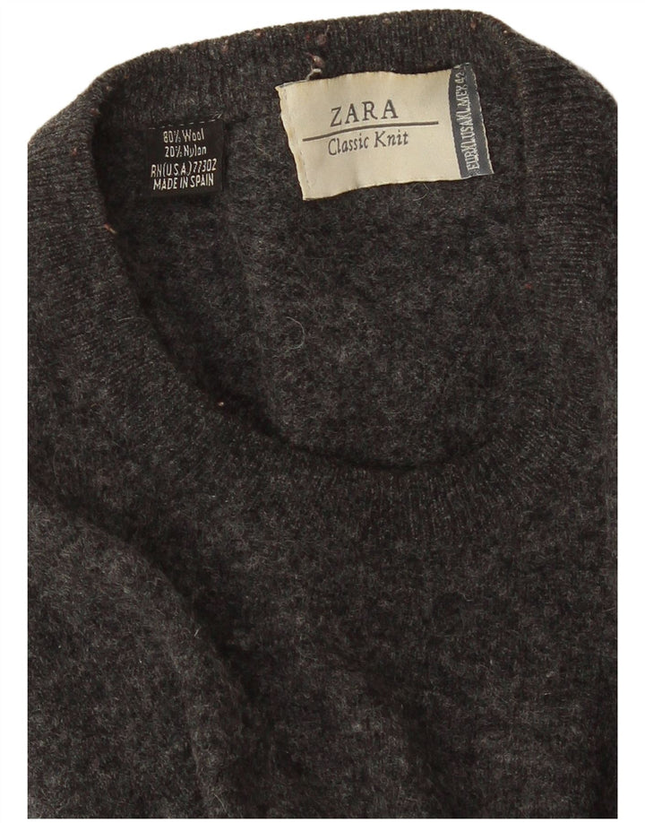 Zara Męski sweter z okrągłym dekoltem XL, szary, wełniany w cętki