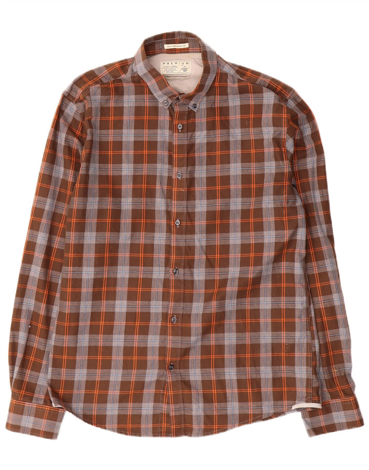 Męska dopasowana koszula Jack & Jones, duża, brązowa, bawełniana krata