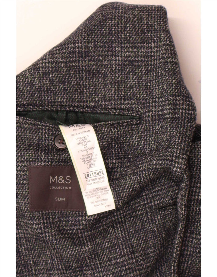 Marks & Spencer Męska marynarka zapinana na 2 guziki UK 36 w małą granatową kratkę