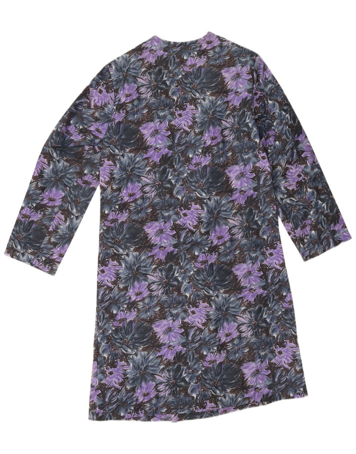Płaszcz damski w stylu vintage UK 14, średni fiolet w kwiaty, poliamid