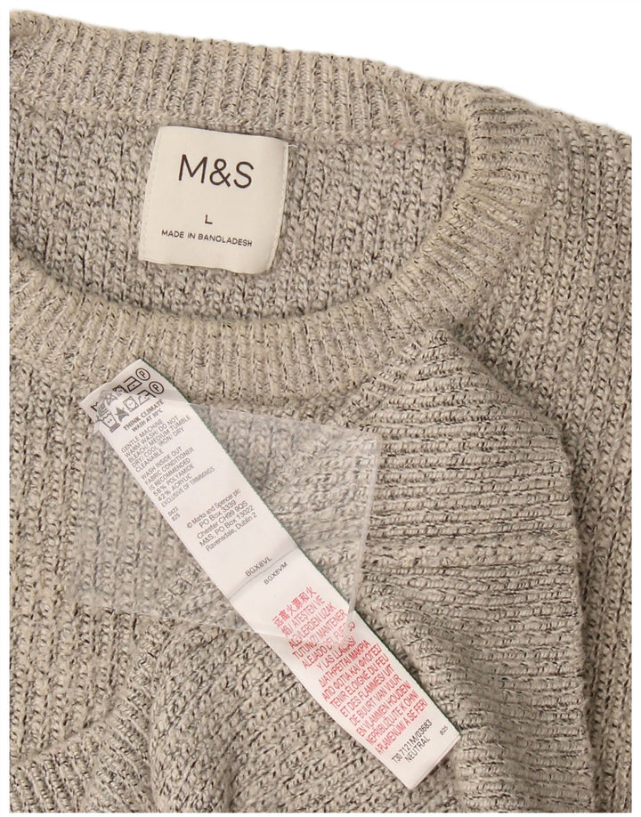 Marks & Spencer Męski sweter z okrągłym dekoltem, duży, szary poliamid