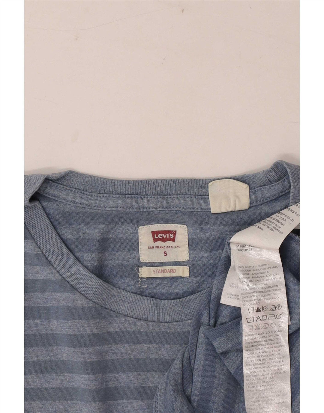 Męski standardowy T-shirt Levi's Top, mały, niebieski, bawełniany w prążki