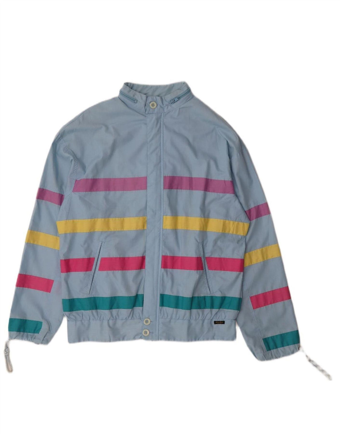 VINTAGE Womens Hooded Bomber Jacket UK 14 Large Blue Striped Polyester