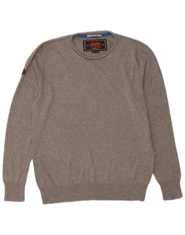 Męski sweter Superdry z okrągłym dekoltem, duży, szary, bawełniany