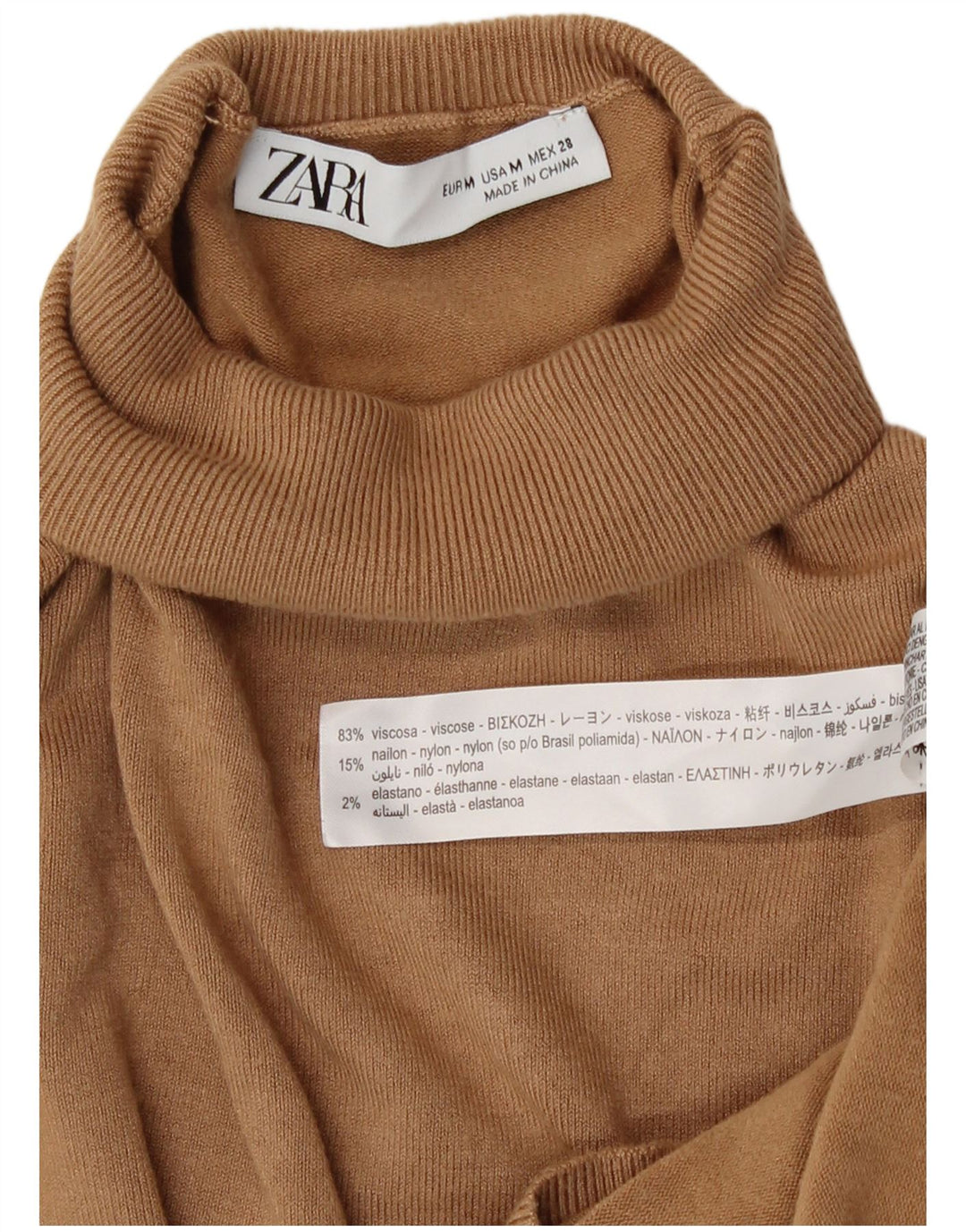 Damski sweter z golfem Zara UK 12 Średni Beżowy Wiskoza
