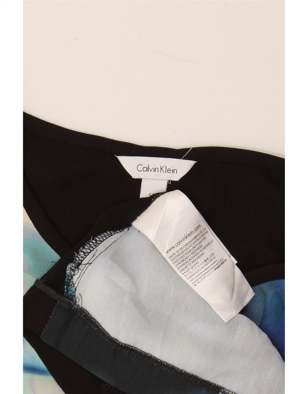 CALVIN KLEIN Damska krótka bluzka Top UK 10, mała, granatowa w kwiaty