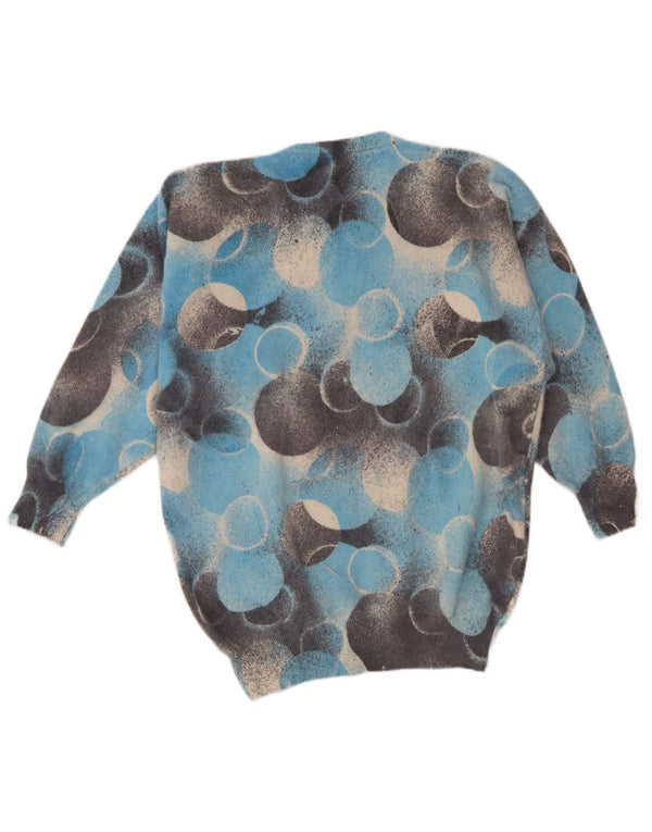 Sweter damski w stylu vintage z okrągłym dekoltem UK 14, duży niebieski geometryczny
