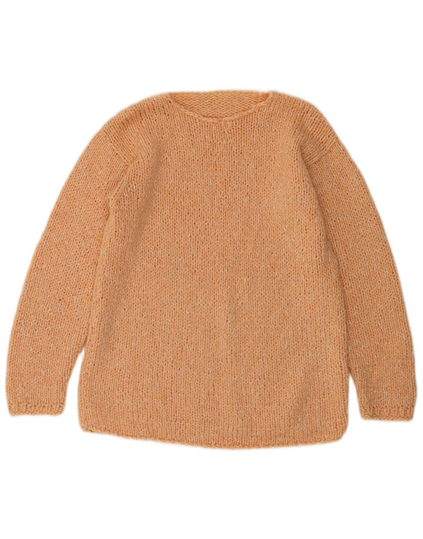 Sweter damski w stylu vintage z dekoltem w łódkę UK 12, średni, pomarańczowy, nakrapiany