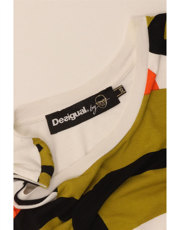 Desigual damska asymetryczna bluzka bez rękawów Top UK 4 XS biała geometryczna