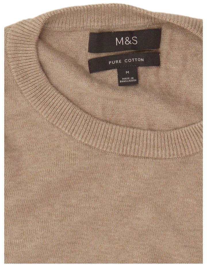 Marks & Spencer Męski sweter z okrągłym dekoltem, średnio beżowy, bawełniany