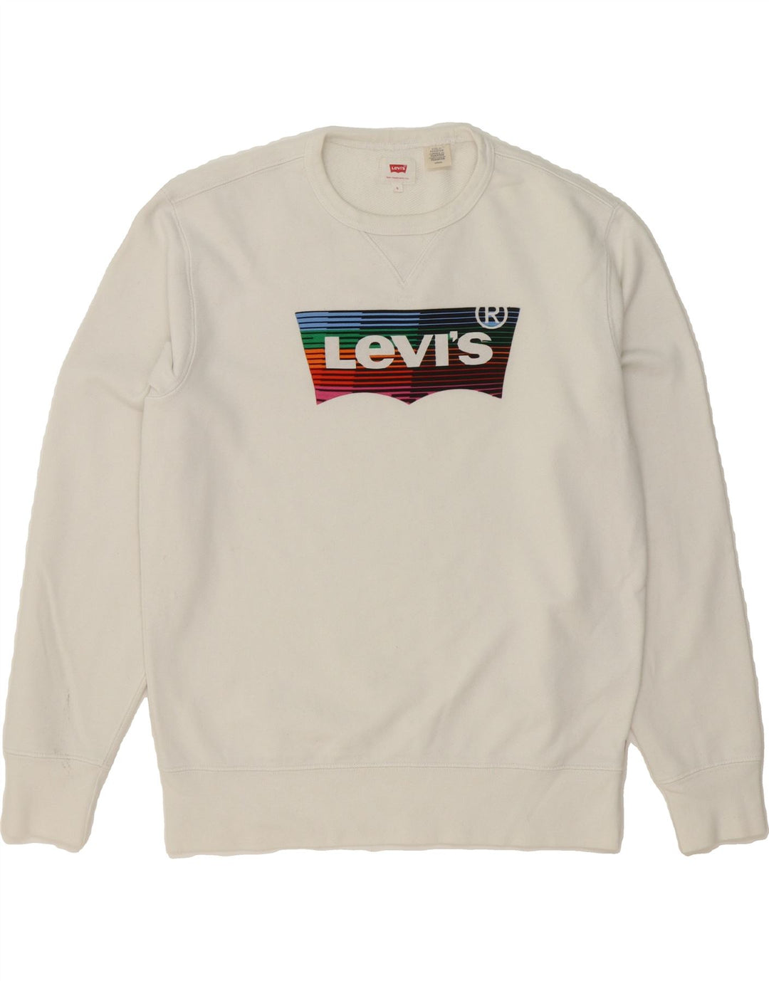 LEVI'S Mens Graphic Sweatshirt Jumper Small White Cotton Vintage Levi's and Second-Hand Levi's from Messina Hembry 