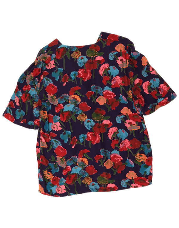 Bluzka damska z krótkim rękawem w stylu vintage, UK 16, duża, granatowa, w kwiaty