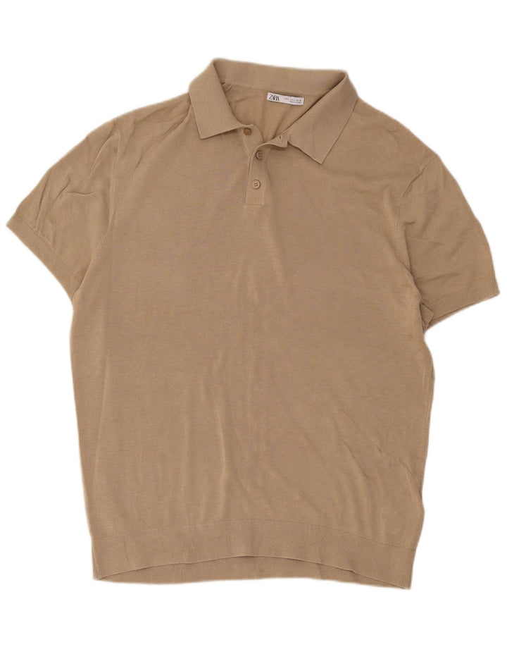 Męska koszulka polo Zara, duża, beżowa, bawełniana