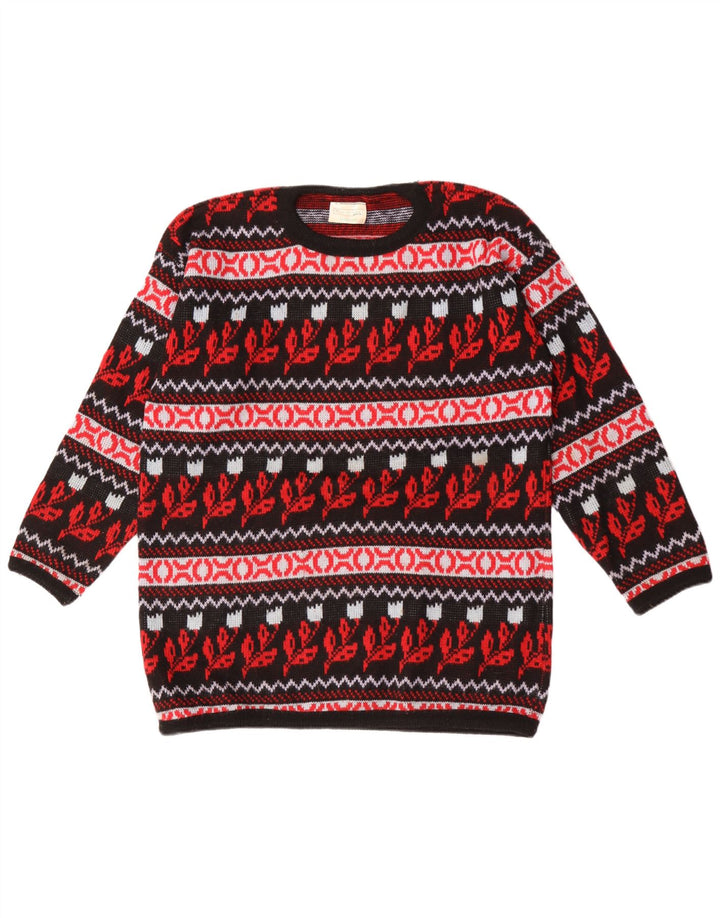 Vintage męski sweter z okrągłym dekoltem, średni wielobarwny kwiatowy akryl