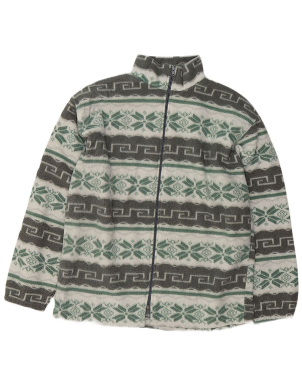 Vintage Mens Fleece Jacket UK 42 XL Grey Fair Isle