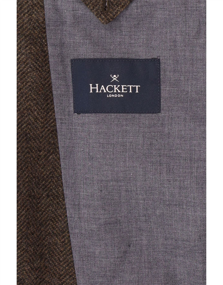 HACKETT Męska marynarka zapinana na 3 guziki UK 44 XL Brązowa wełna w jodełkę