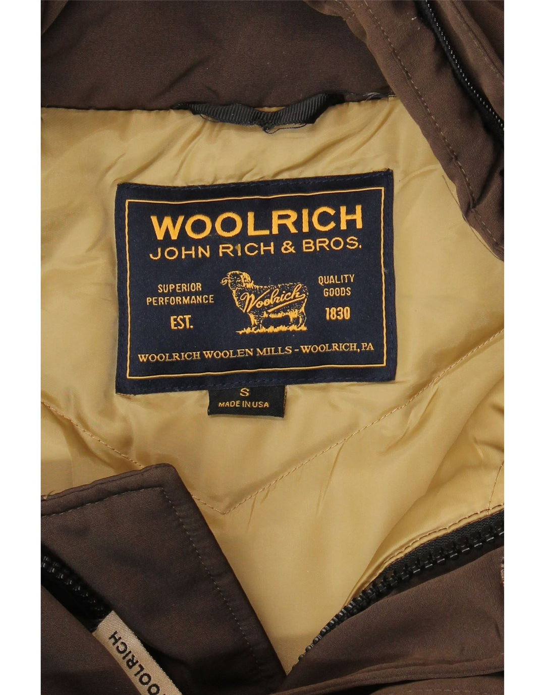 Męska ocieplana kurtka z kapturem Woolrich UK 36 Small Brown