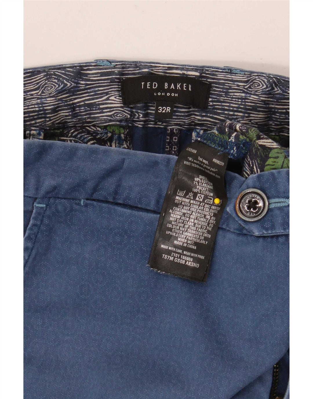 Męskie spodenki chino Ted Baker W32, średnioniebieskie, geometryczne, bawełniane