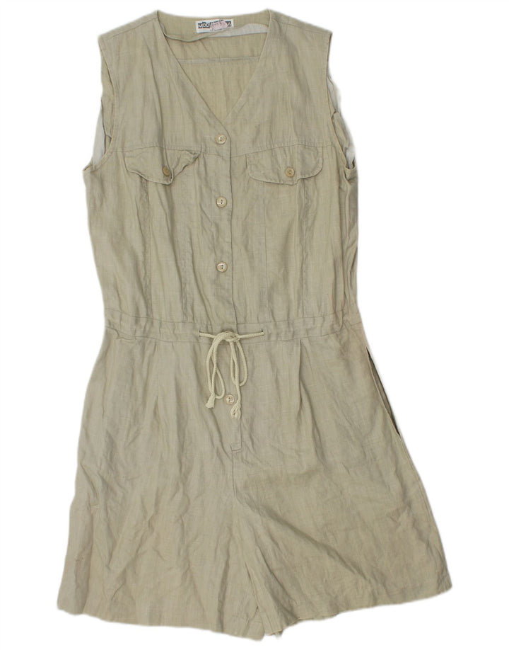 Vintage damski kombinezon bez rękawów UK 12 Medium Khaki Linen