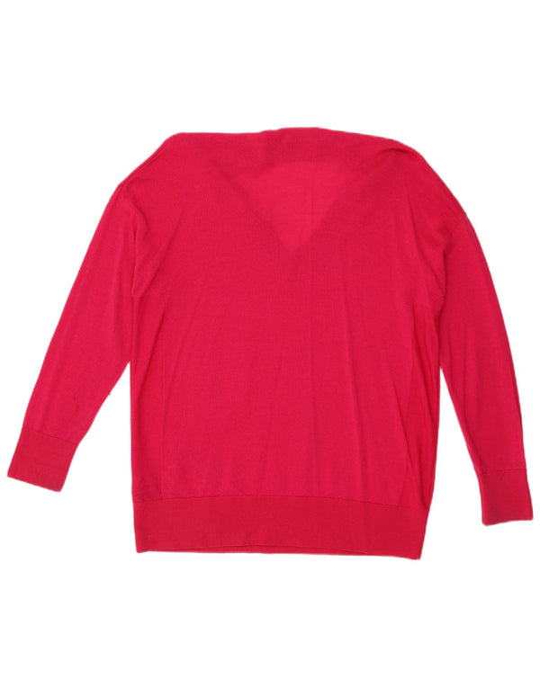 Marks & Spencer Womens V-Neck Jumper Sweater UK 14 Medium Pink Merino Wool