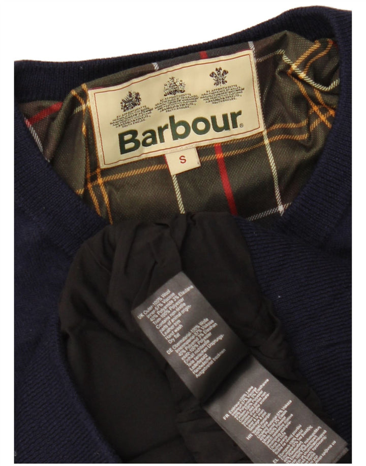 Sweter damski BARBOUR z dekoltem w kształcie litery V, UK 10, mały, granatowy, wełniany