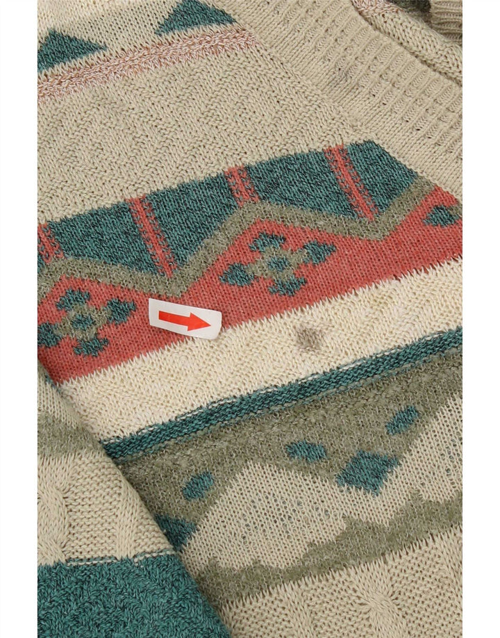 Męski sweter o regularnym kroju South Coast, duży, beżowy, geometryczny, retro