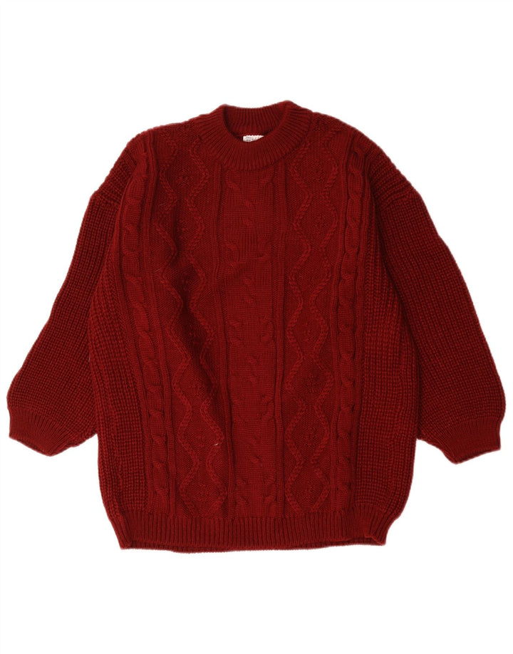 Vintage damski sweter oversize z okrągłym dekoltem, EU 38/40, średni bordowy