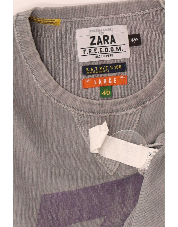 Męska bluza z grafiką Zara, duża, szara, bawełniana
