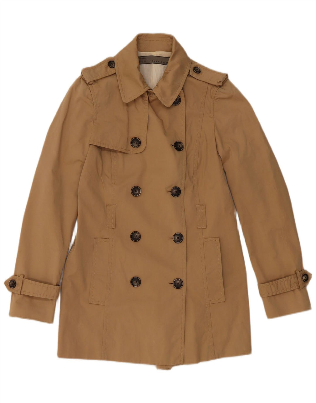 ZARA Womens Double Breasted Trench Coat UK 10 Small Beige Cotton